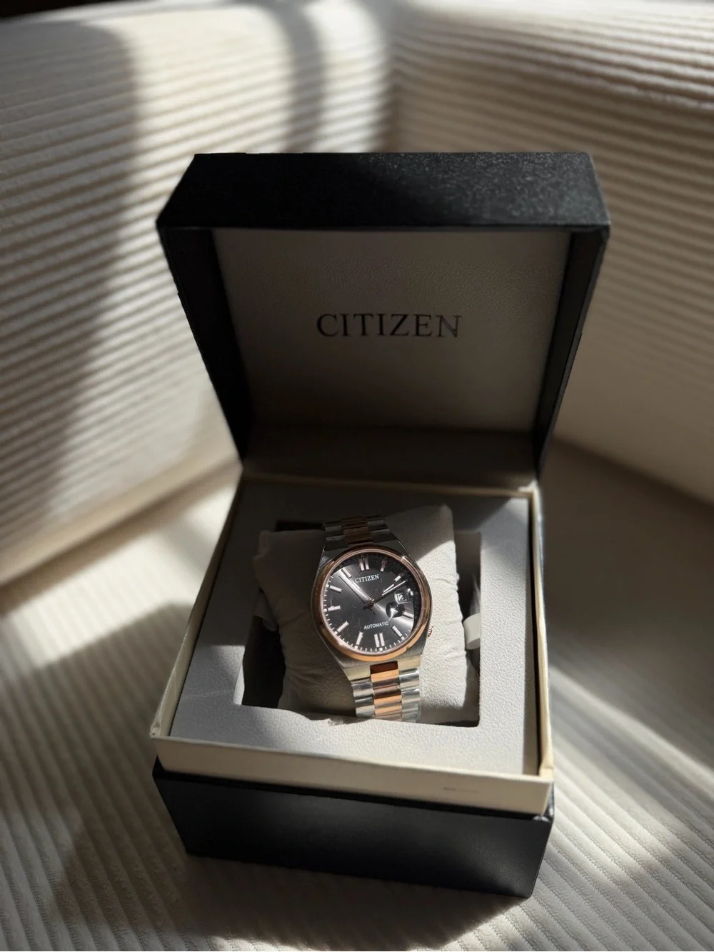 Citizen Two-Tone Silver and Rose Gold Men's Watch with Black Dial